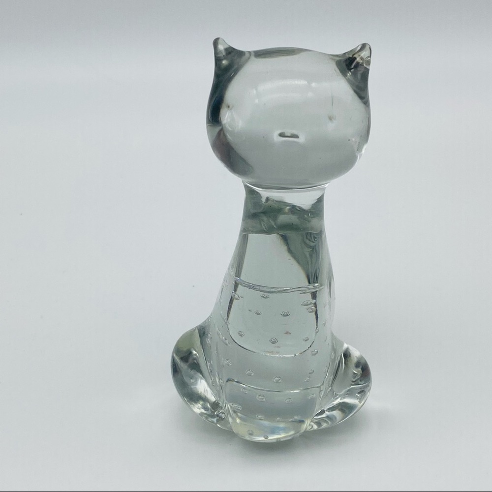 GEORGE GOOD ART GLASS CLEAR SITTING CAT  PAPERWEIGHT FIGURINE